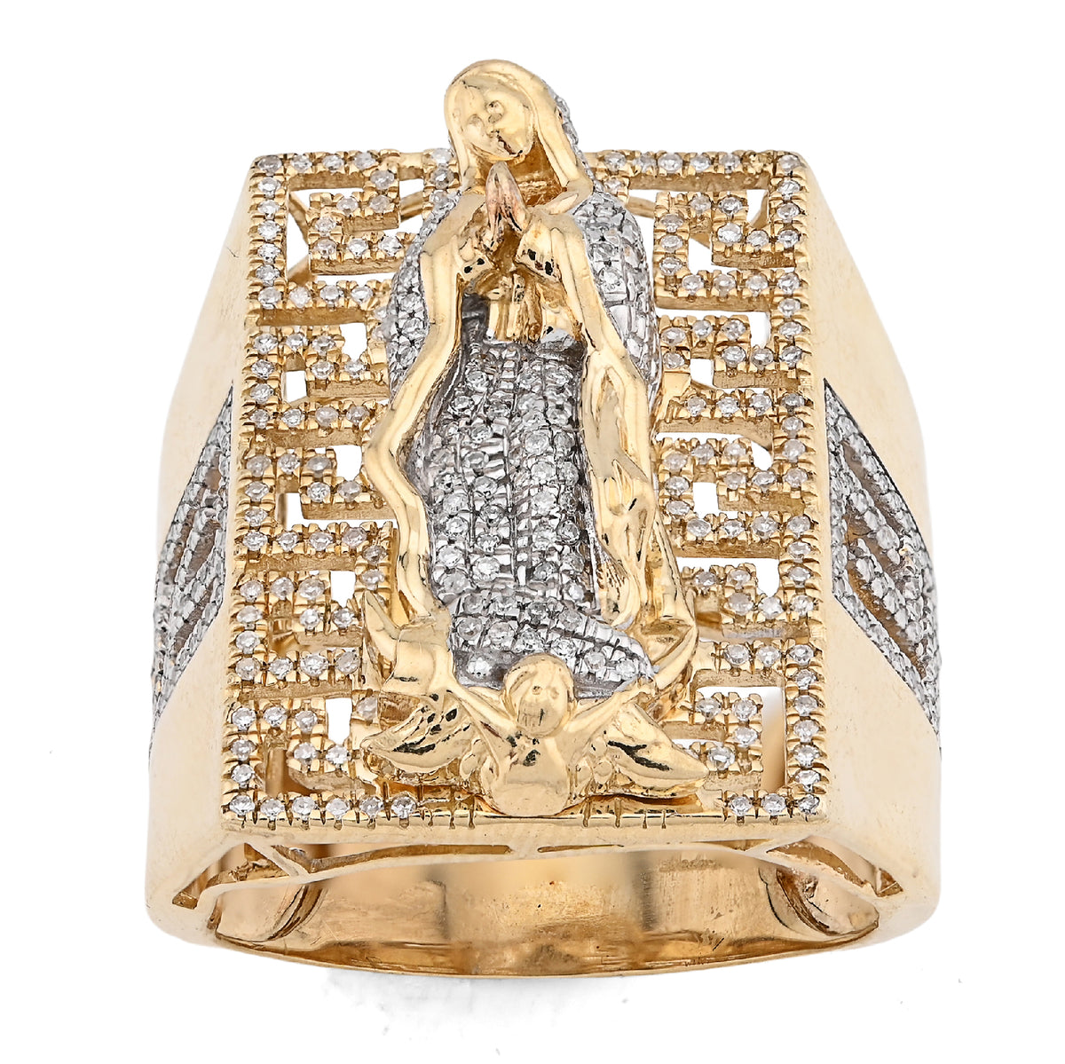 10K Yellow Gold 0.75CT Virgin Mary Rectangular Shape Natural Diamond Men Ring — view 2
