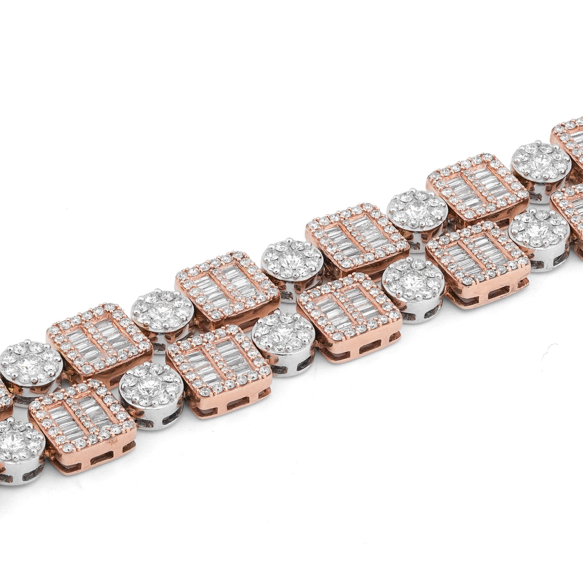 10K Rose/White Gold Square Round Link Natural Round/Baguette Diamond Men Women Tennis Chain — view 8