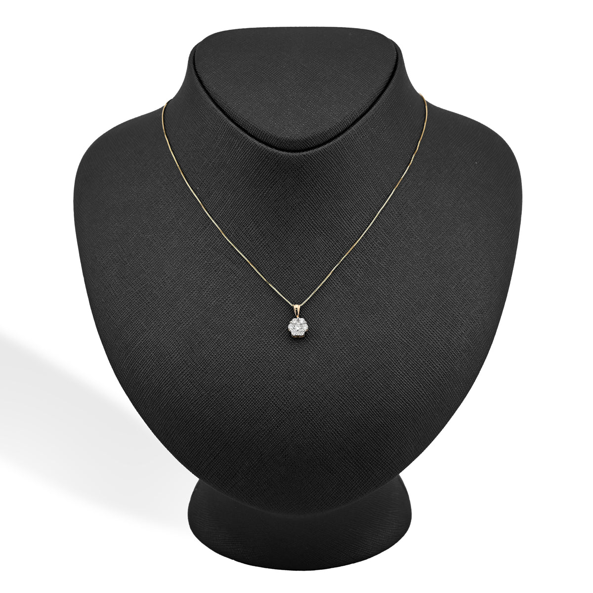 10K yellow Gold 0.75 CT Natural Diamond Flower Cluster Pendant Box Chain Set — view 2