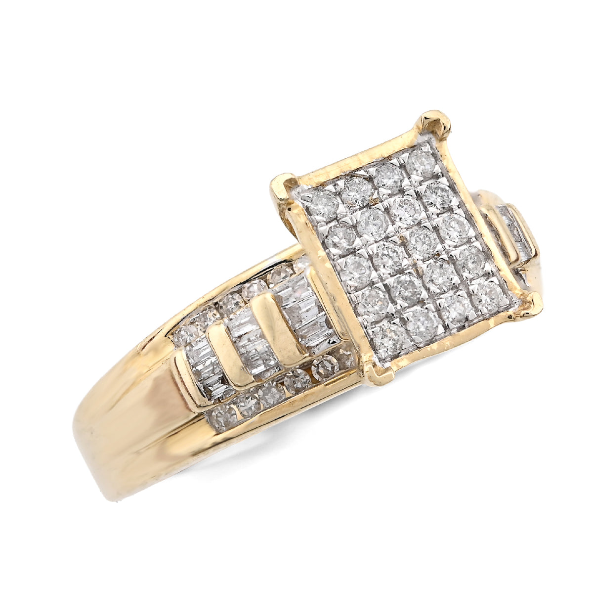 10K Yellow Gold 0.50CT Round/Baguette Natural Diamond Rectangular Women Band Ring — view 3