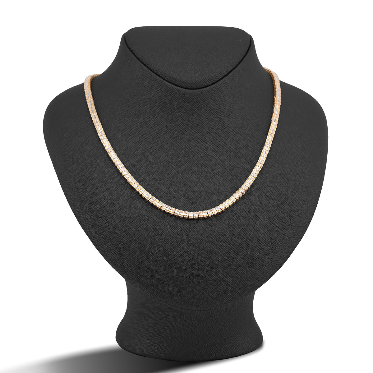 10K Yellow Gold Round/Baguette 4.72CT Natural Diamond 4MM Tennis Chain Men Necklace 18" Chain — view 2