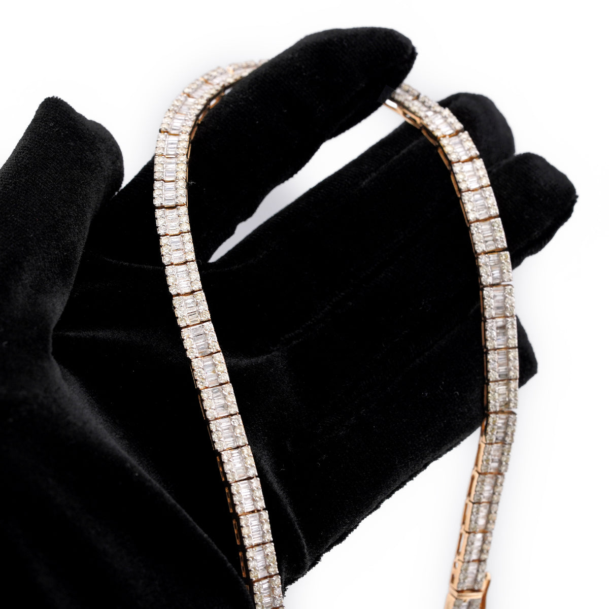 10K Yellow Gold Natural Diamond Round/Baguette Centre Row 22CT Tennis Chain 20" Men Necklace — view 4