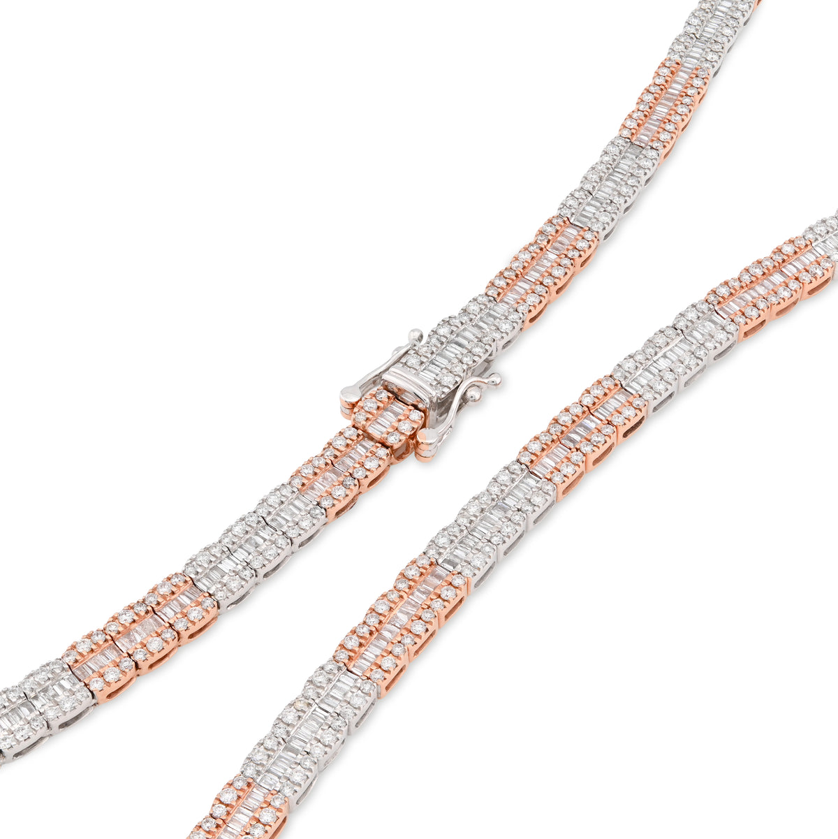 10K Rose/White Gold 9CT Natural Diamond Round/Baguette Tennis Chain 5MM Men Women 20" CHain — view 5