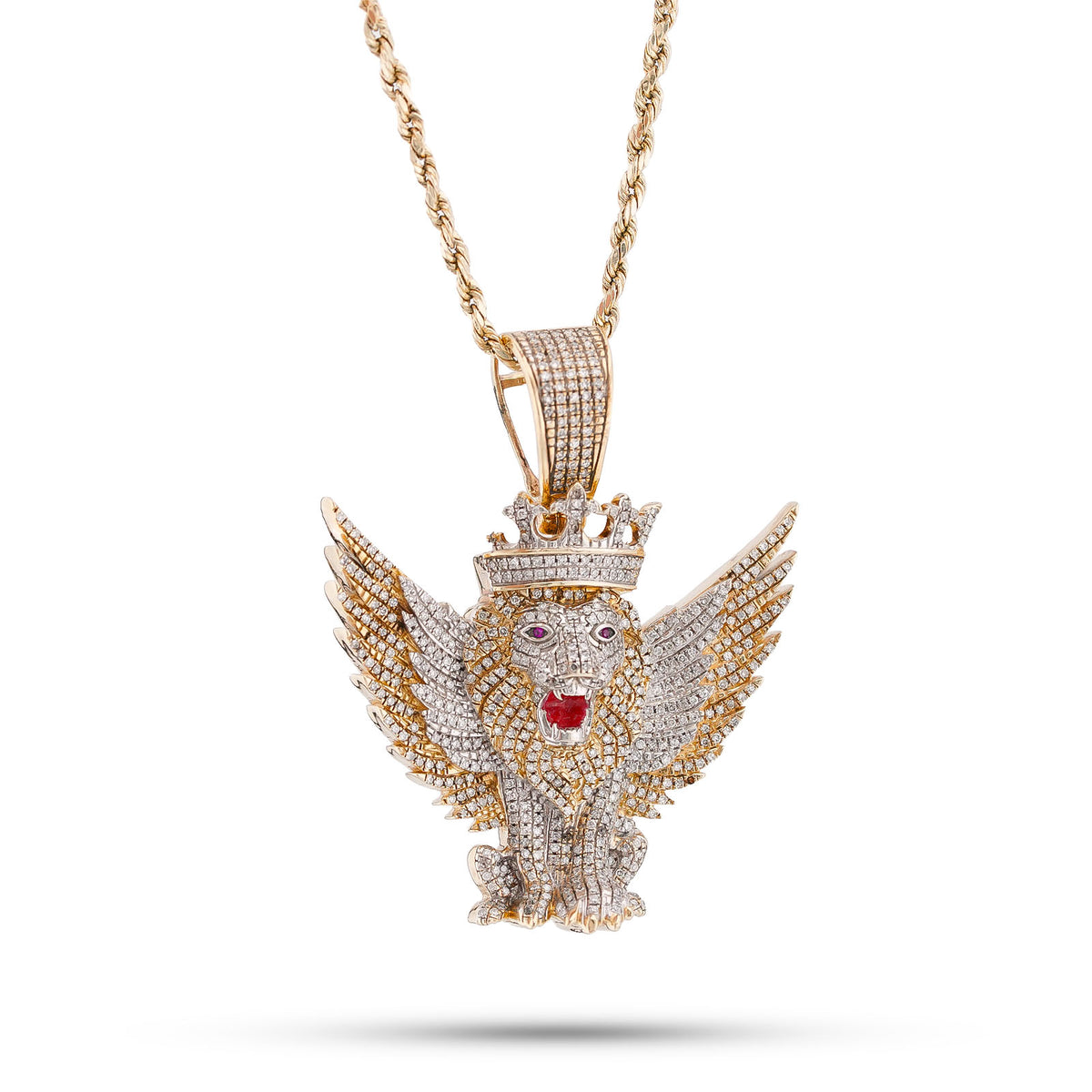 10K Yellow Gold Lion w/ Wings & Crown 4.89CT Natural Diamond Charm — view 4