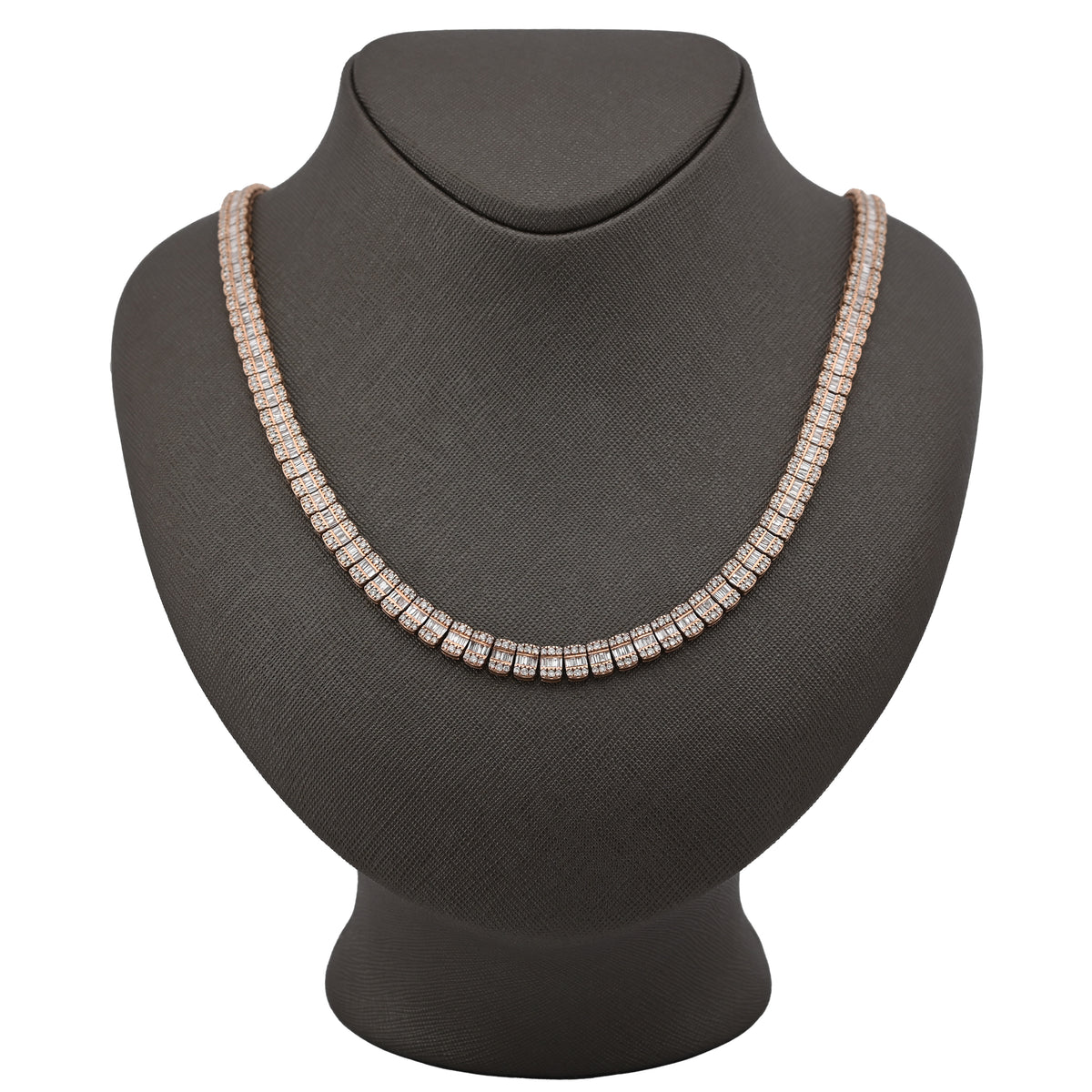 10K Rose Gold 15.4CT Natural Diamond Round/Baguette 7MM tennis Chain 7MM Men Women Necklace — view 8