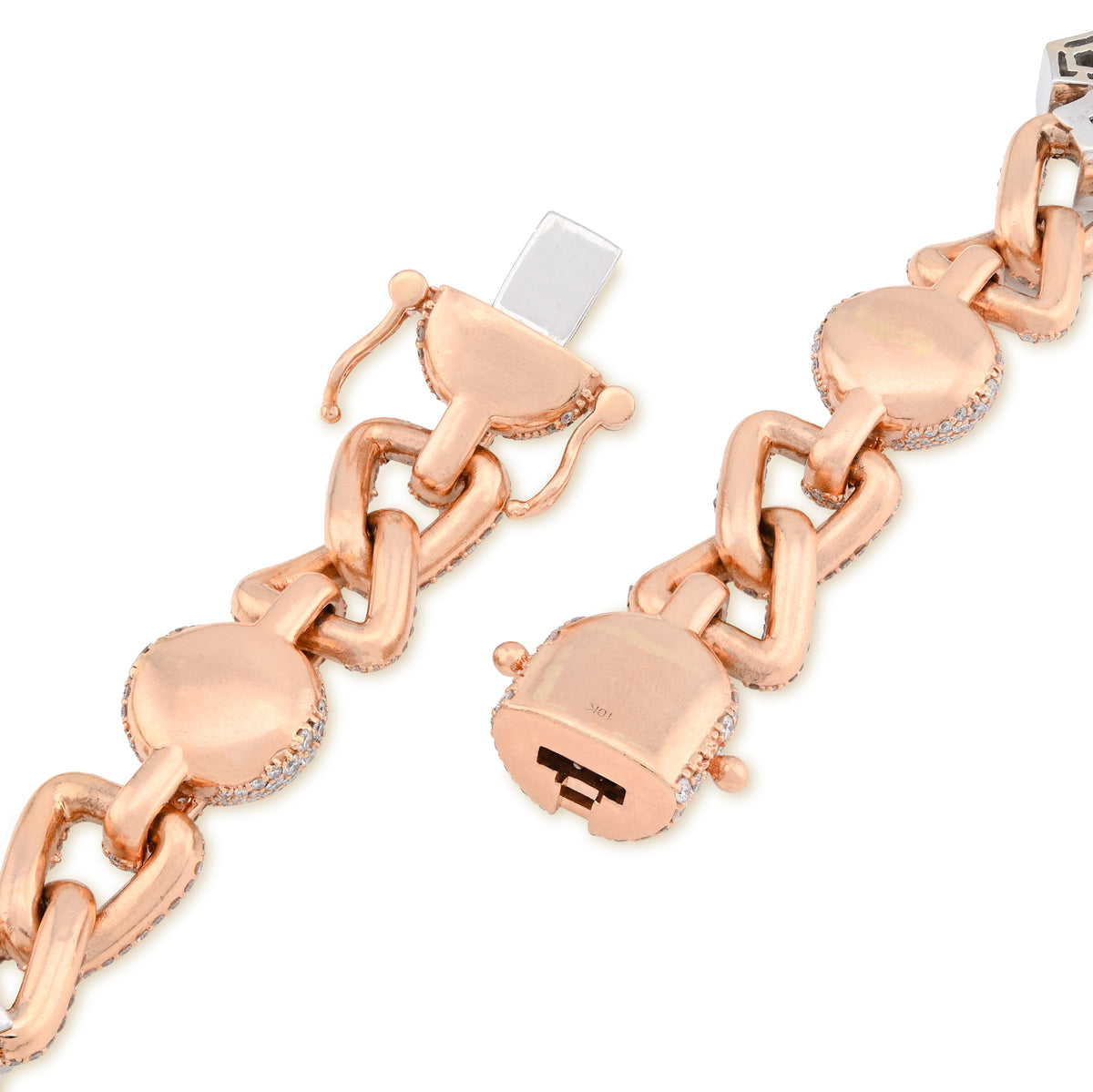 10K Rose/White Gold 2 Tone 28CT Natural Diamond ROund/Baguette Cross & Infinity Link Chain 22" Necklace — view 4