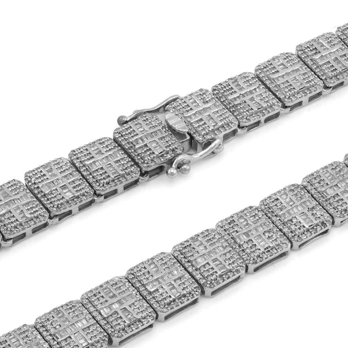 925 SS Natural Diamond Baguette/Round 12CT Rectangular Link Tennis Chain — view 4