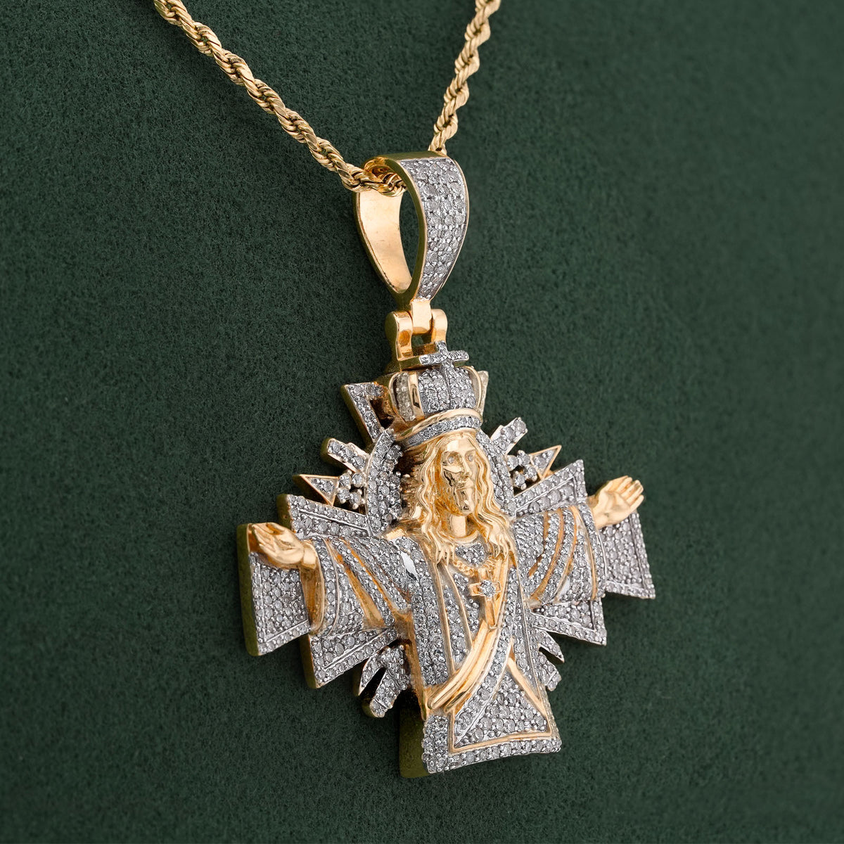 10K Yellow Gold Cross Jesus 2.5CT Natural Diamond Charm Men Women Pendant — view 8