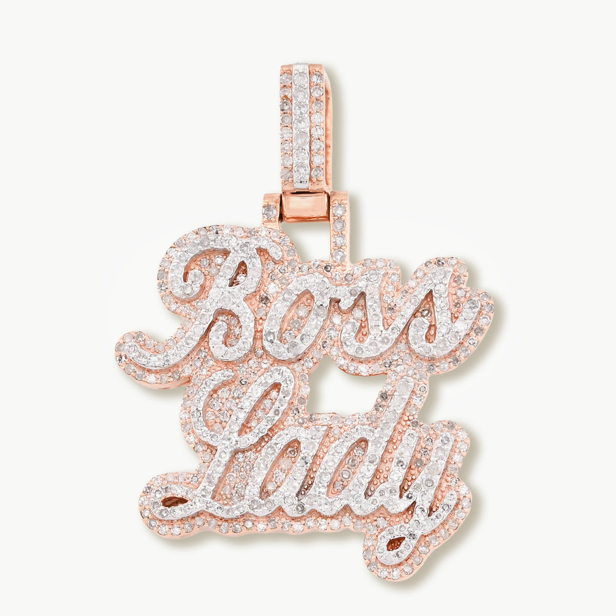 10K Rose Gold 1.12 CT Natural Diamond "BOSS LADY" Pendant Women 36 MM — view 4