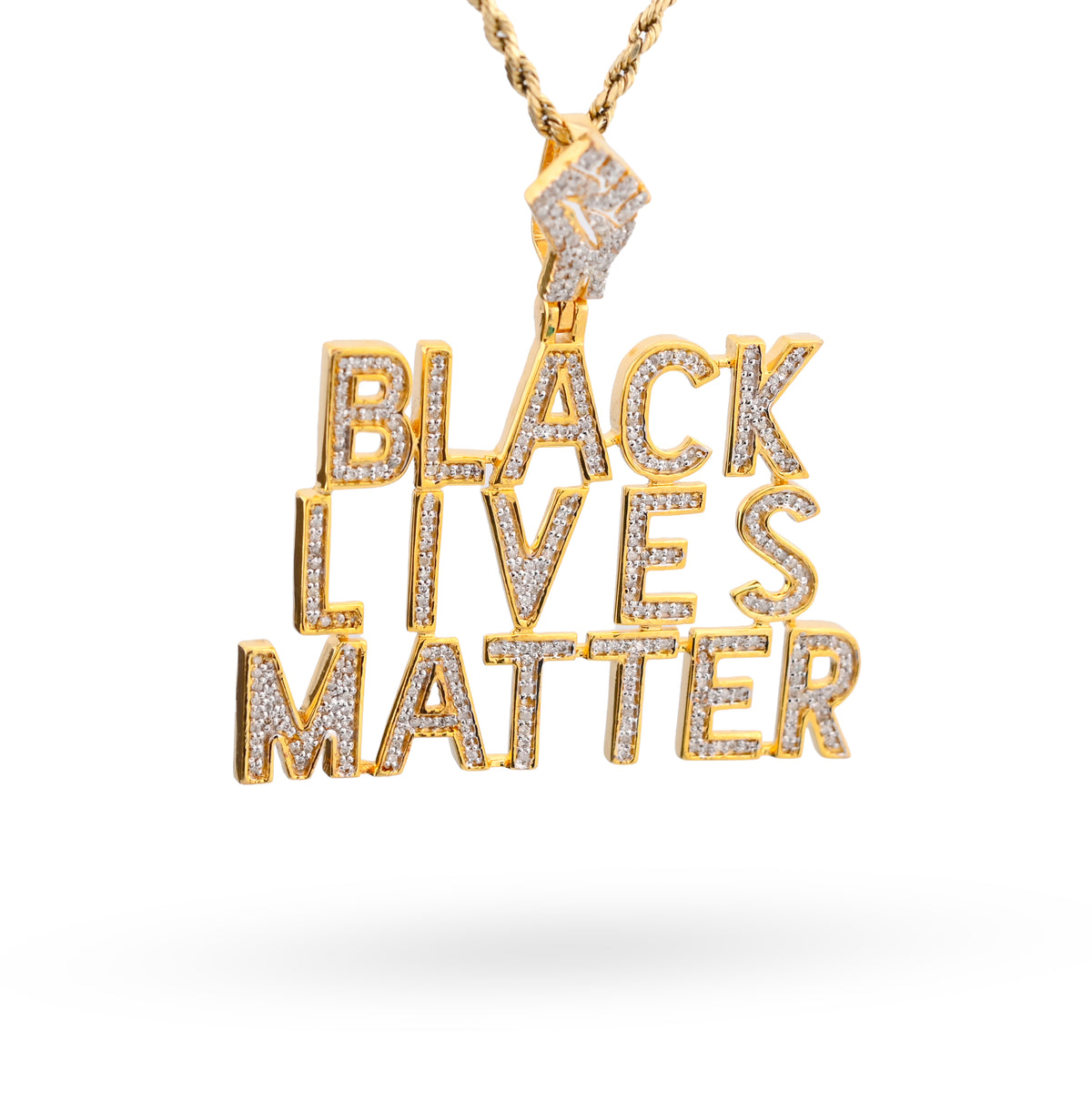 10K Yellow Gold 1.65CT Natural Diamond "BLACK LIVES MATTER" Men Pendant Women — view 2