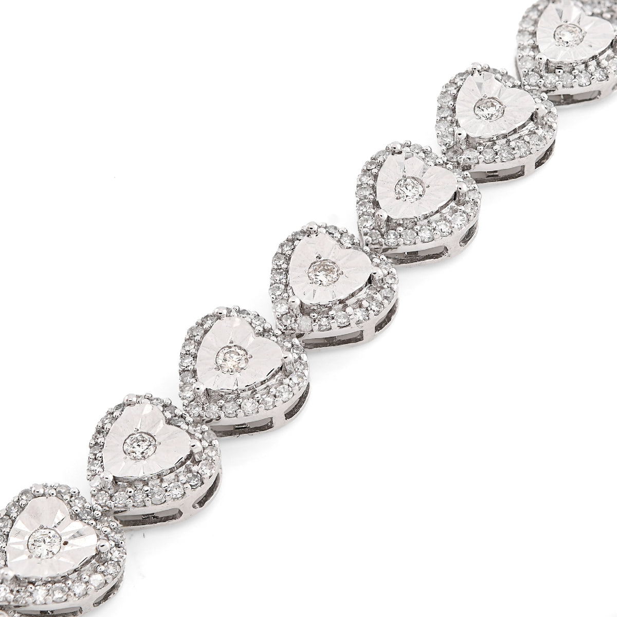 10K White Gold 7MM Natural Diamond 2.1CT Women Tennis Heart Bracelet 7" 13.6g — view 2