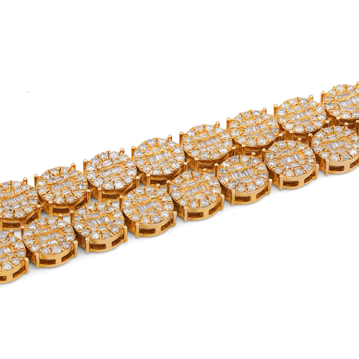 10K Yellow Gold 20CT Natural Round/Baguette Diamond 8MM Flower Cluster Tennis Chain — view 7