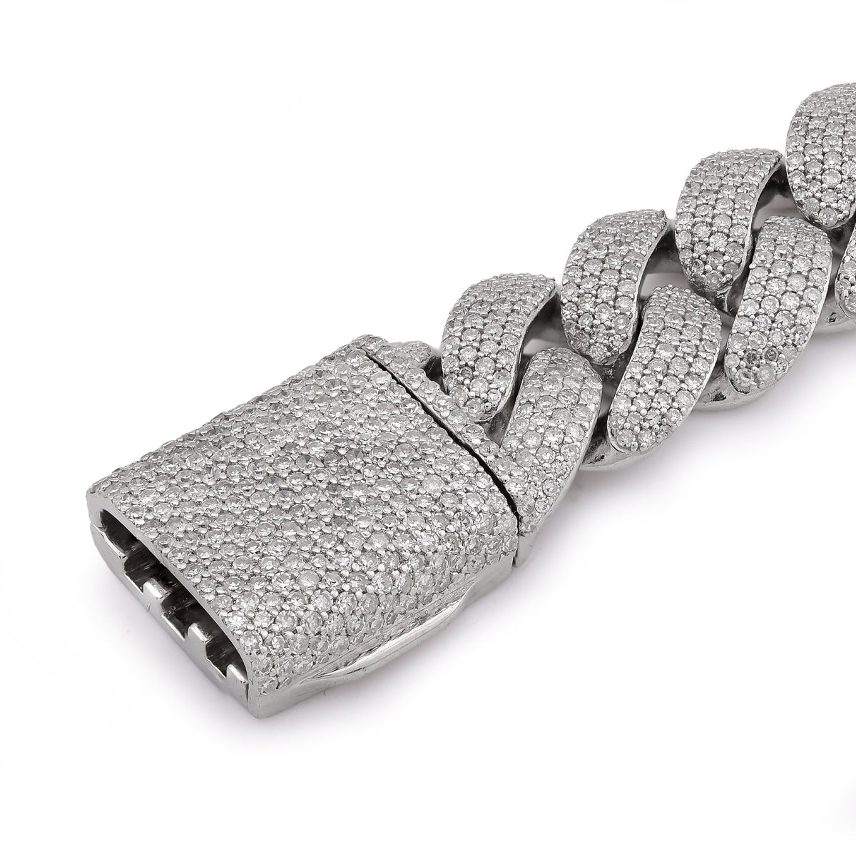 Cuban Link 12MM All White Natural Diamond 7.31CT 925 Silver Men Bracelet 8" — view 3