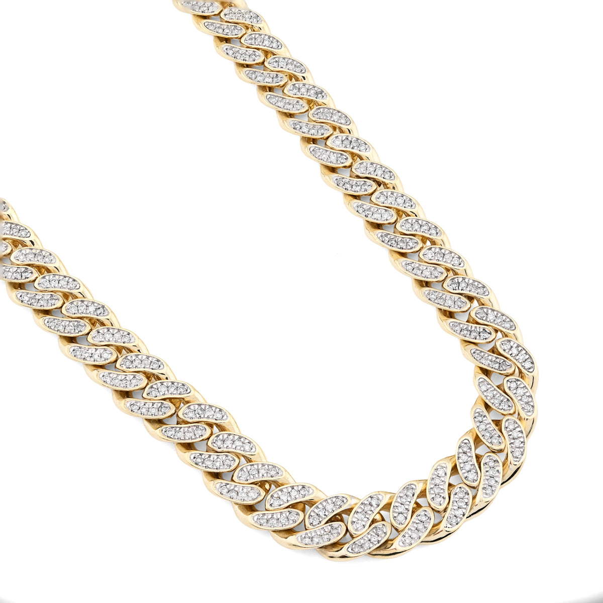 10K Yellow gold 9.7 CT Natural Diamond Cuban Link Chain 11.5 MM 22" Men Necklace 128.6 g — view 7