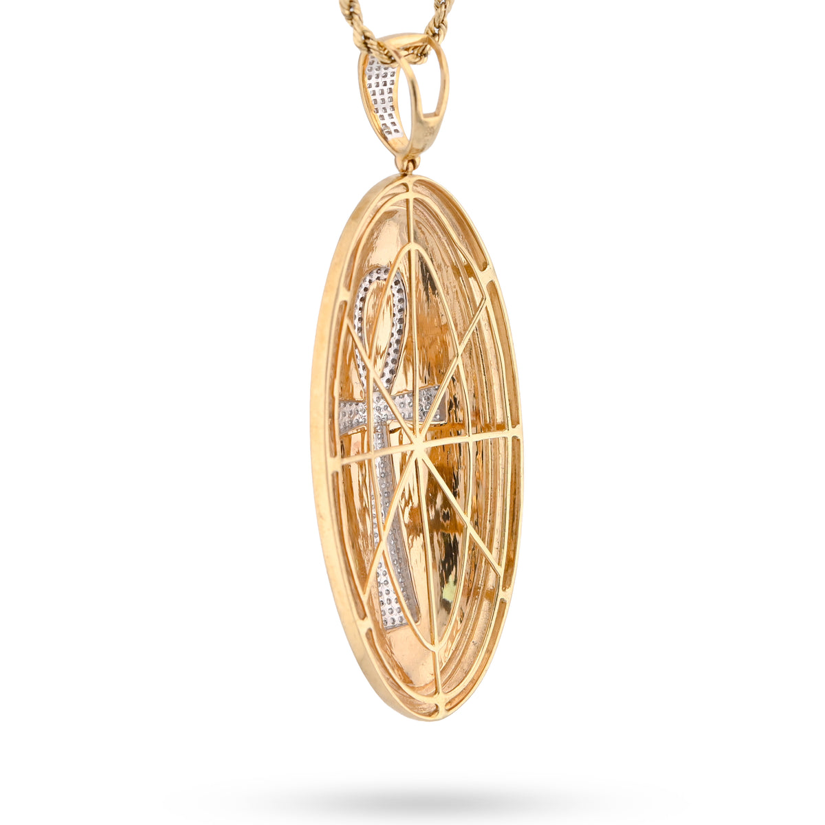 10K Yellow Gold 0.65CT Natural Diamond Oval Ankh Cross Pendant Men Women Religious Charm — view 7