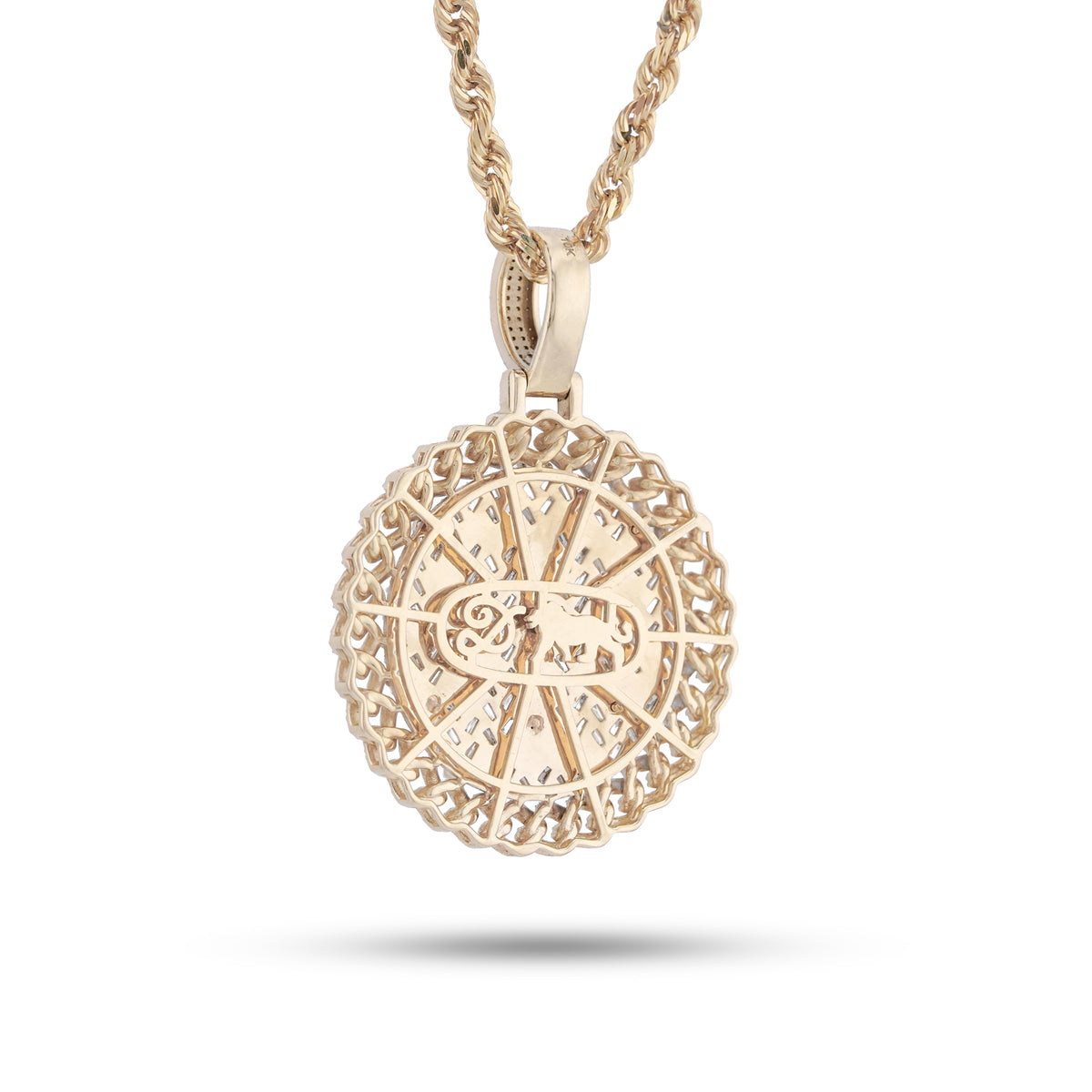 Libra Scale Cuban Link Edge Charm Baguette/Pointer 1.9ct Natural Diamond 10K Gold Men Women Pendant