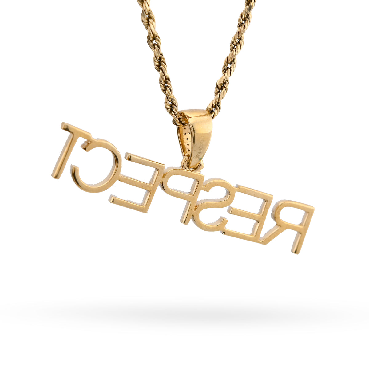 10K Yellow Gold "RESPECT" 0.38CT Natural Diamond Men Pendant Custom Charm — view 9