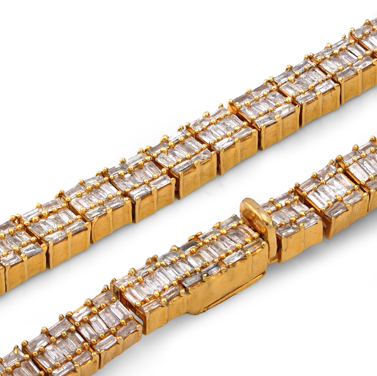 10K Yellow Gold All Baguette Natural Diamond 8CT Tennis Chain 21" Men Necklace — view 2