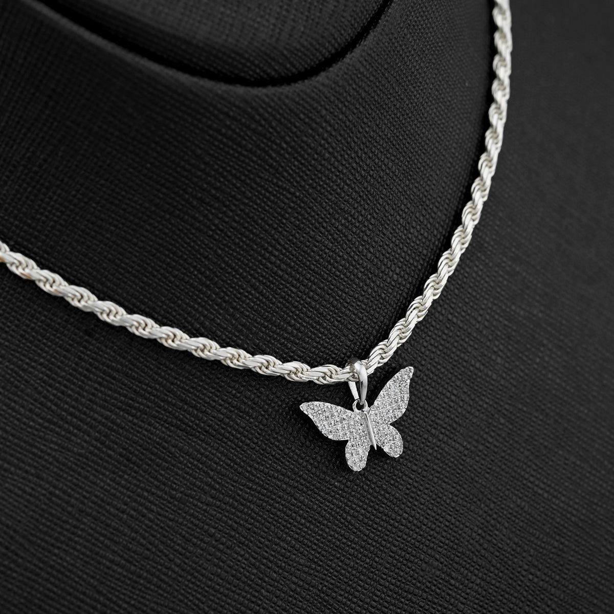 10K White Gold 0.26CT Natural Diamond Butterfly pendant Women Charm — view 2