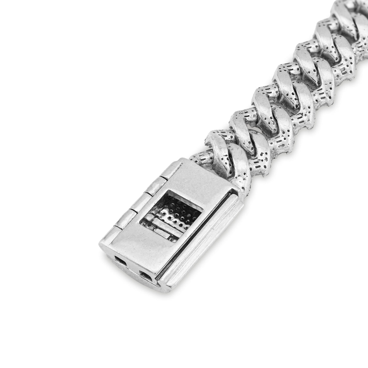 925 SS 6.19 CT Natural Diamond Round/Baguette 10MM Flat Cuban Link Bracelet 8" Men 29.6g — view 7