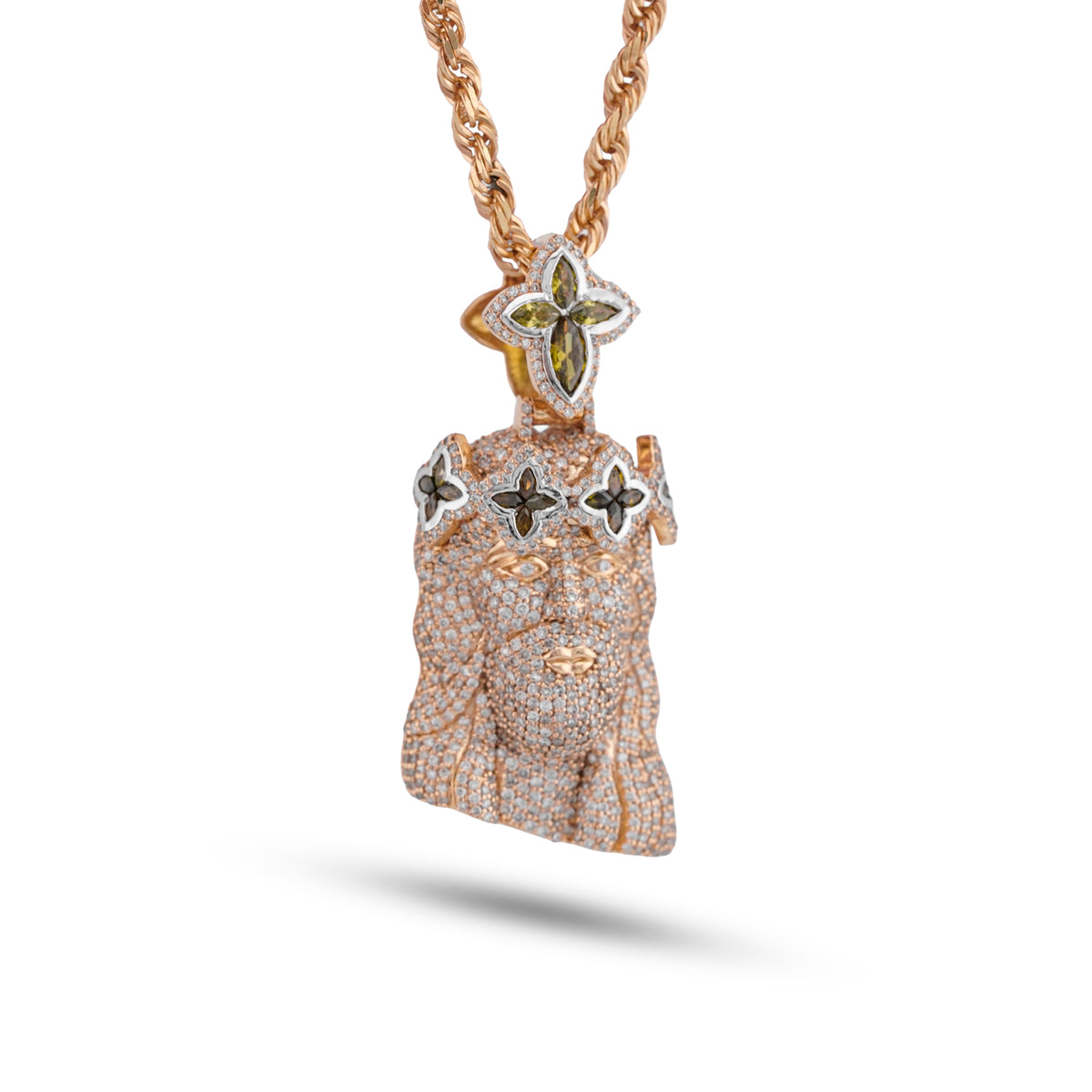 Jesus Charm w/ Clover Bail 2.6ct Natural Diamond 10K Gold Men Pendant