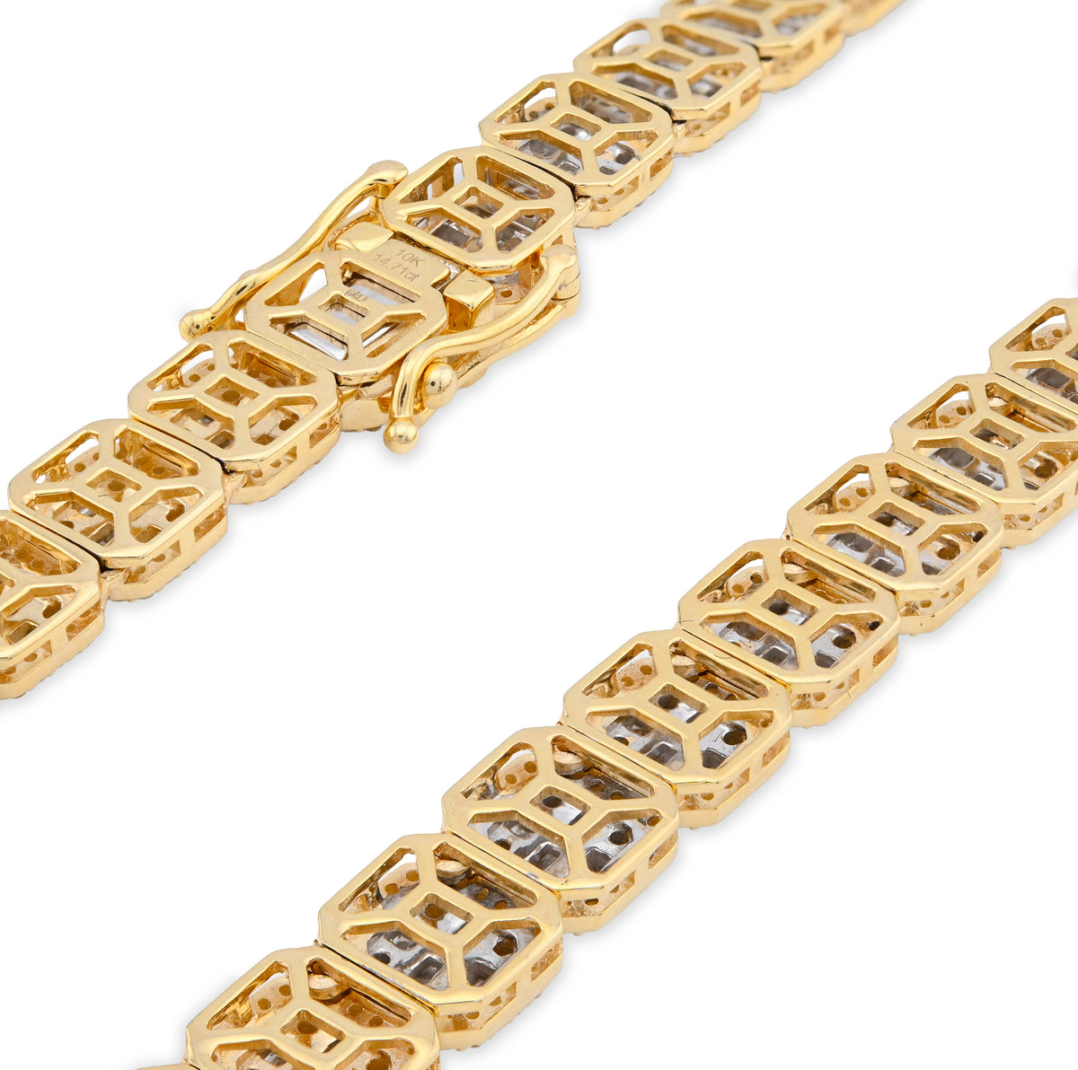 10K Yellow Gold 14.71CT Baguette Natural Diamond 77.3G Tennis Chain Men Women 8MM Necklace — view 6
