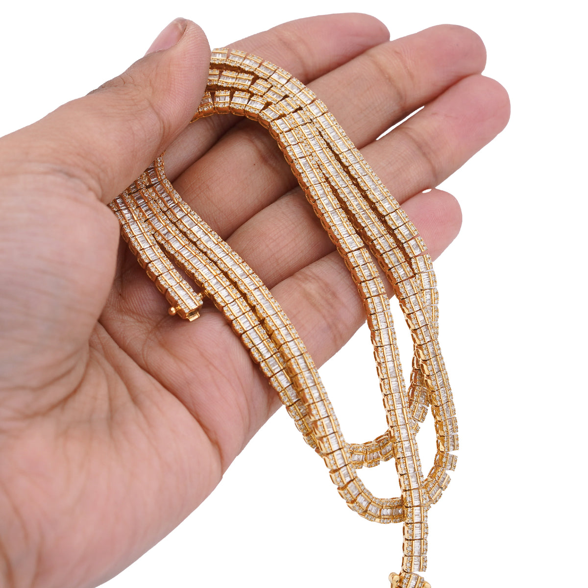 10K Yellow Gold 6.5CT Centre Row Baguette Natural Diamond 4MM Tennis Chain 22"  Men Women Tennis Chain — view 3