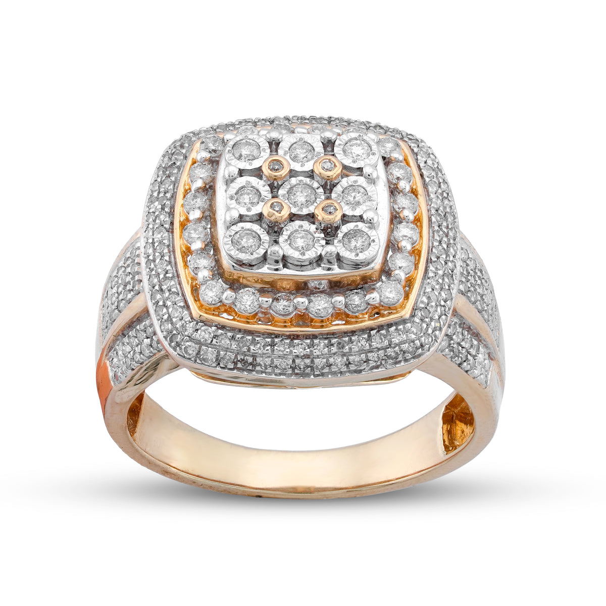 Multi Level Halo Ring Illusion set Natural Diamond 0.75CT 14K Yellow Gold Ring