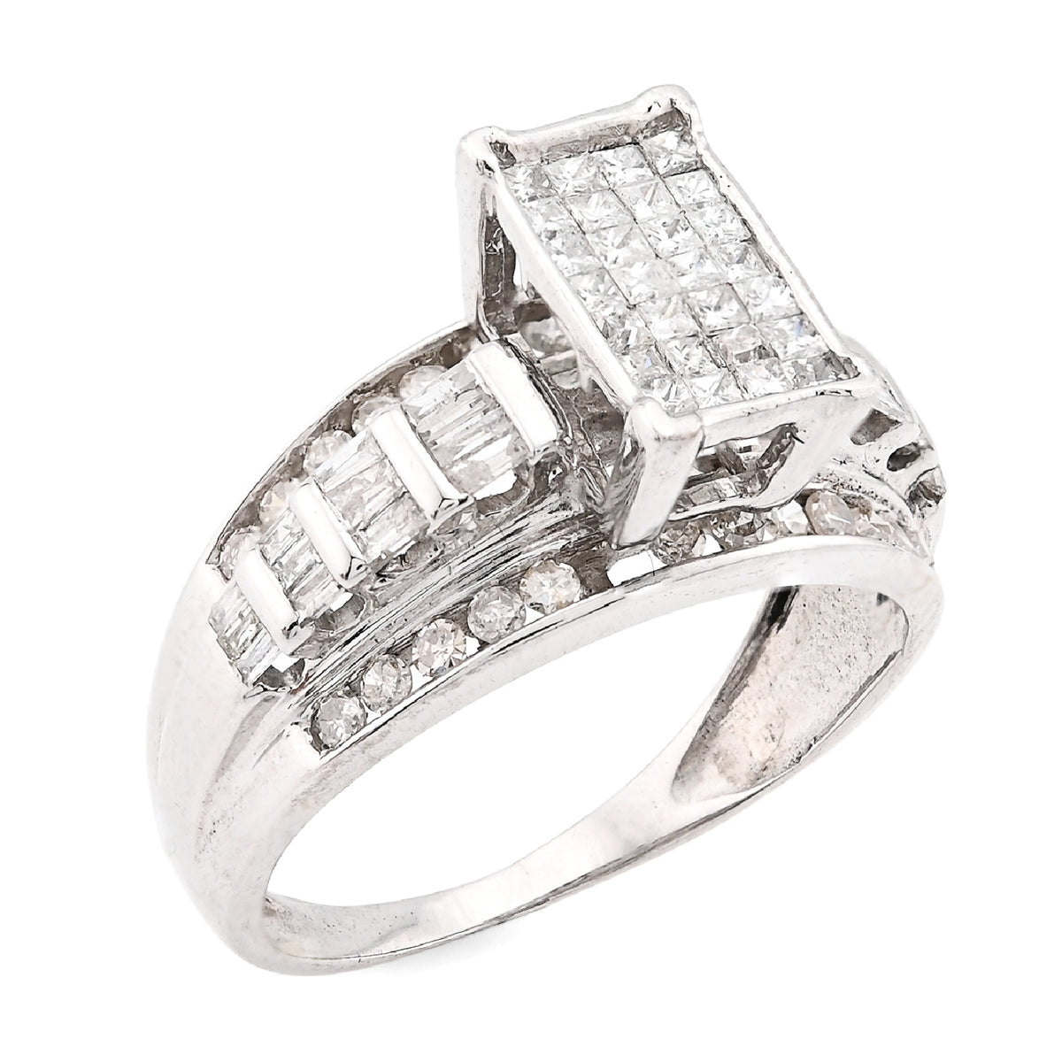 10K White Gold 1.0CT Natural Diamond Princess/Round/Baguette Rectangular Women Ring — view 7