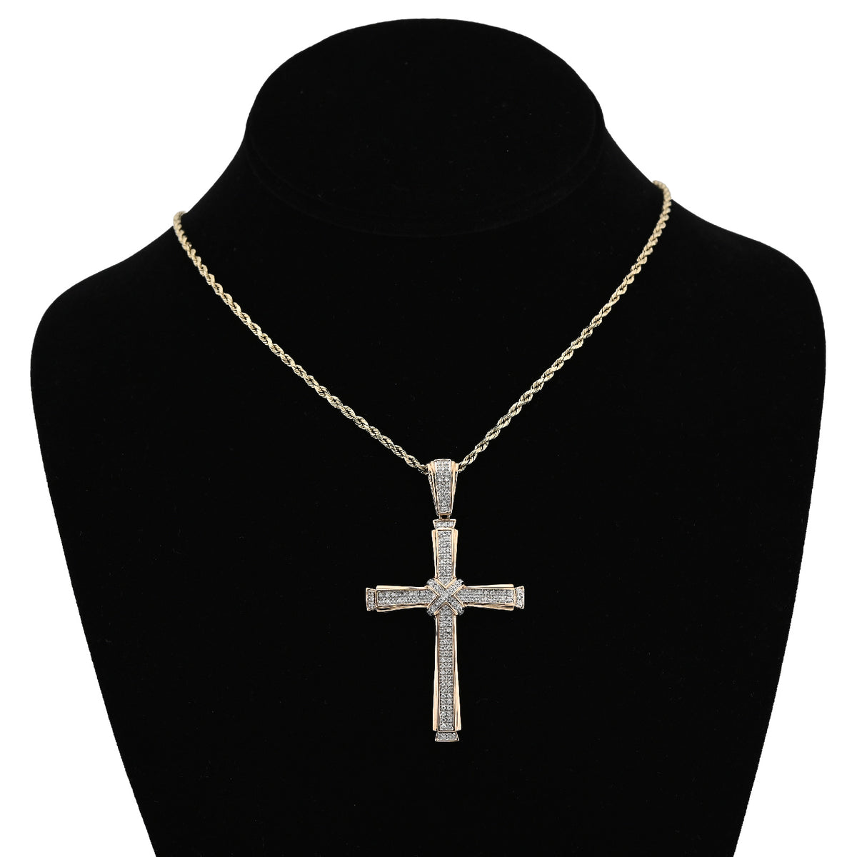 10K Yellow Gold 1.75CT Natural Diamond Cross Religious Charm Men Women Pendant 2.4" — view 3