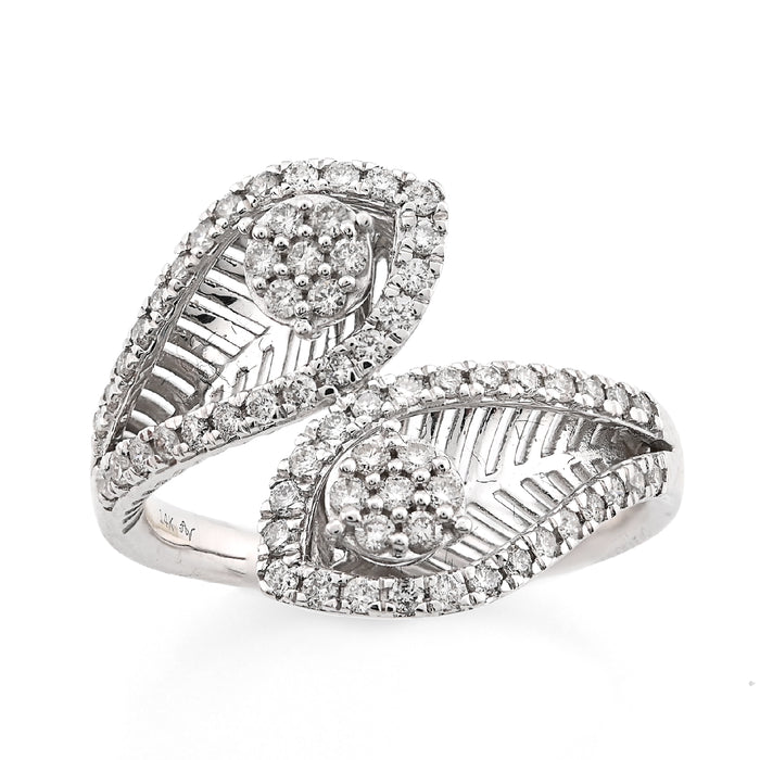 14K White gold 0.50CT natural Diamond Womens Leaf shape Bypass Ring — view 1