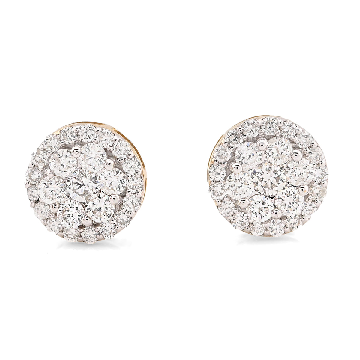 10K Yellow Gold 1.37CT Halo Cluster Flower Studs Natural Diamond Men Women Earrings — view 1