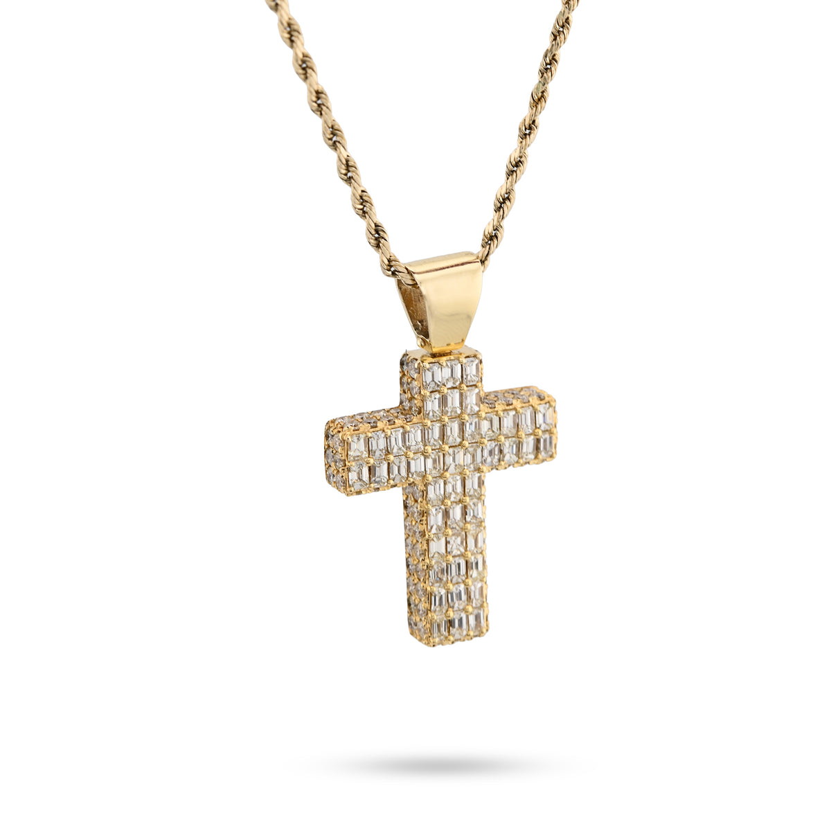 10K Yellow Gold 3.5 CT Natural Diamond Emeralds Religious Cross Pendant Men 12.3 g Charm 43.4 MM — view 4