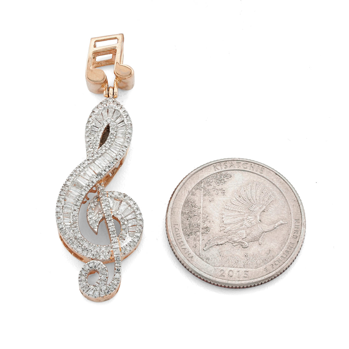 Music Note Pendant 0.9ct Natural Diamond 10K Gold Men Women Charm