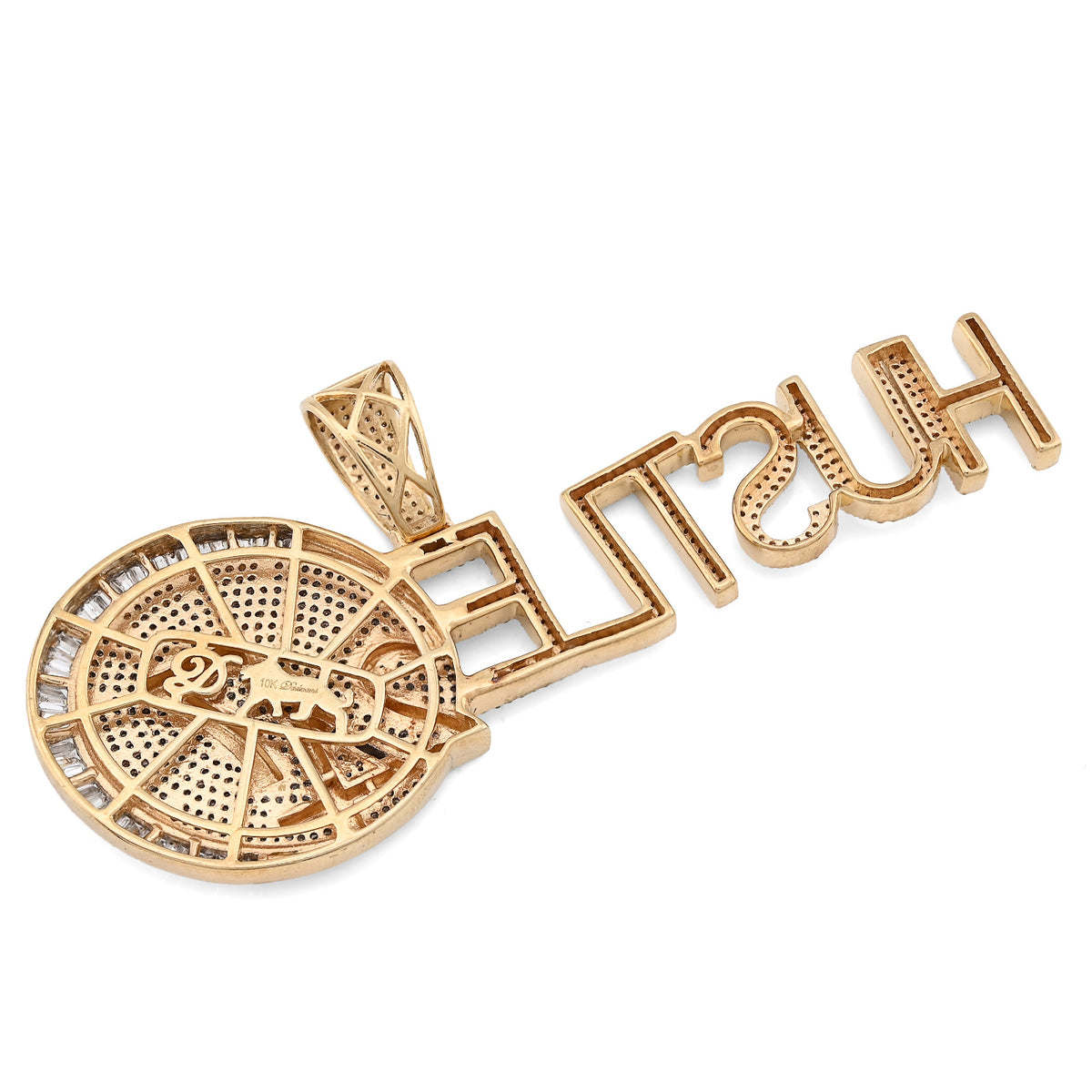 10K Yellow Gold 2CT Natural Baguette Diamond "HUSTLE 24/7" Custom Charm Men Pendant — view 8