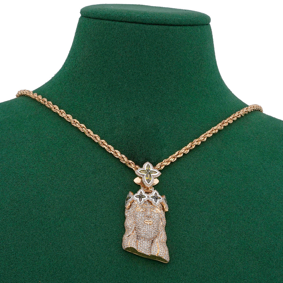 Jesus Charm w/ Clover Bail 2.6ct Natural Diamond 10K Gold Men Pendant