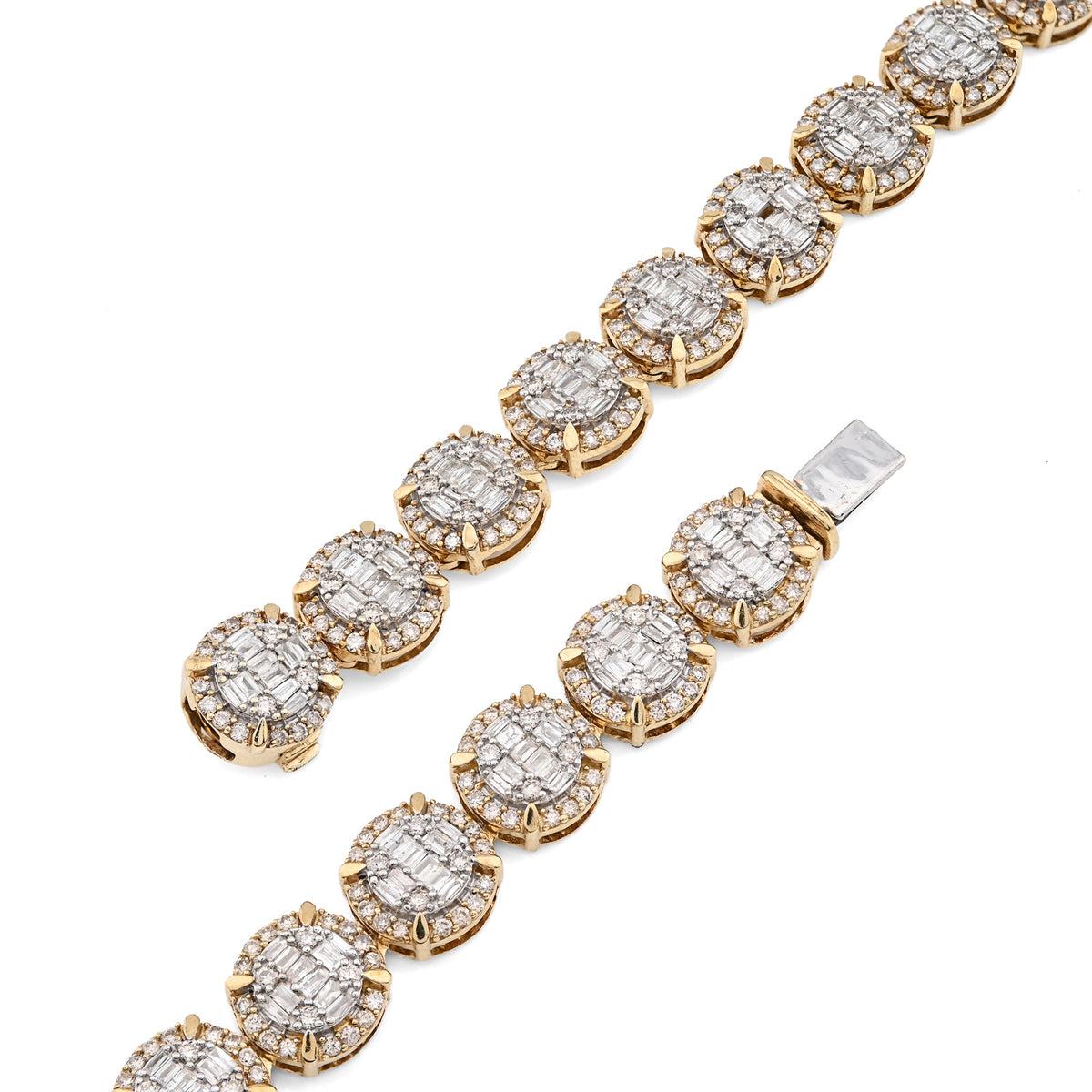 10K Yellow Gold 14 CTW Natural Diamond Baguette/Round Tennis Chain Round Shape Link 20" Necklace — view 4