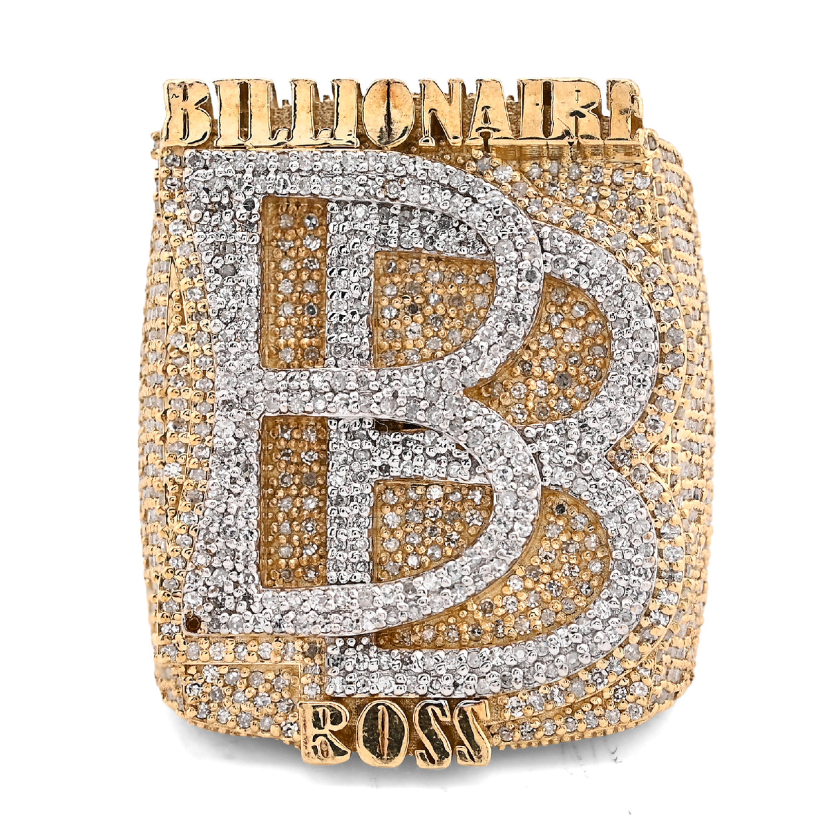 10K Yellow Gold 2.65CT BILLIONAIRE BOSS BB Initial Big Natural Diamond Men Custom Pinky Ring — view 1