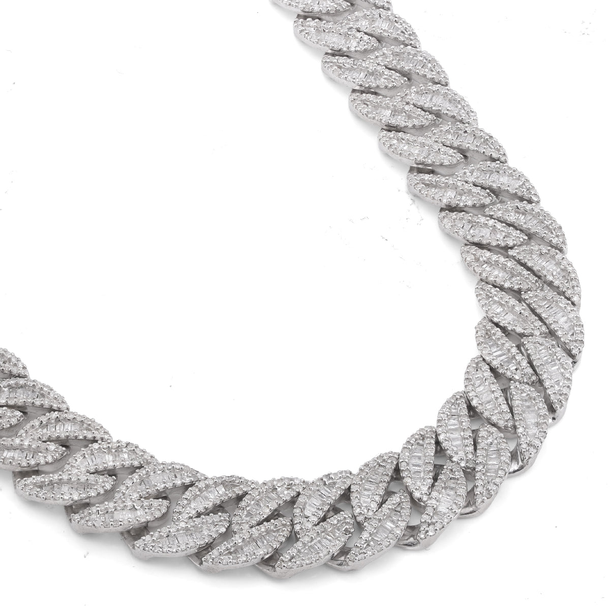 925 SS 16.25CT Natural Diamond Baguette Cuban Link 12MM Men Chain 22" Necklace — view 5