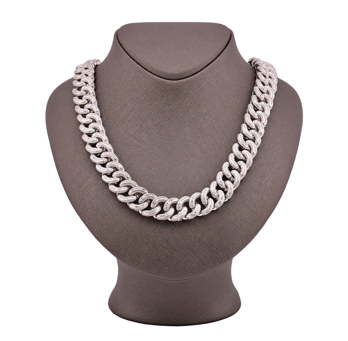 10K White Gold Natural Diamond 26.5 CT Round/Baguette Natural Diamond 17MM Cuban Link Chain 23" Men Necklace — view 8