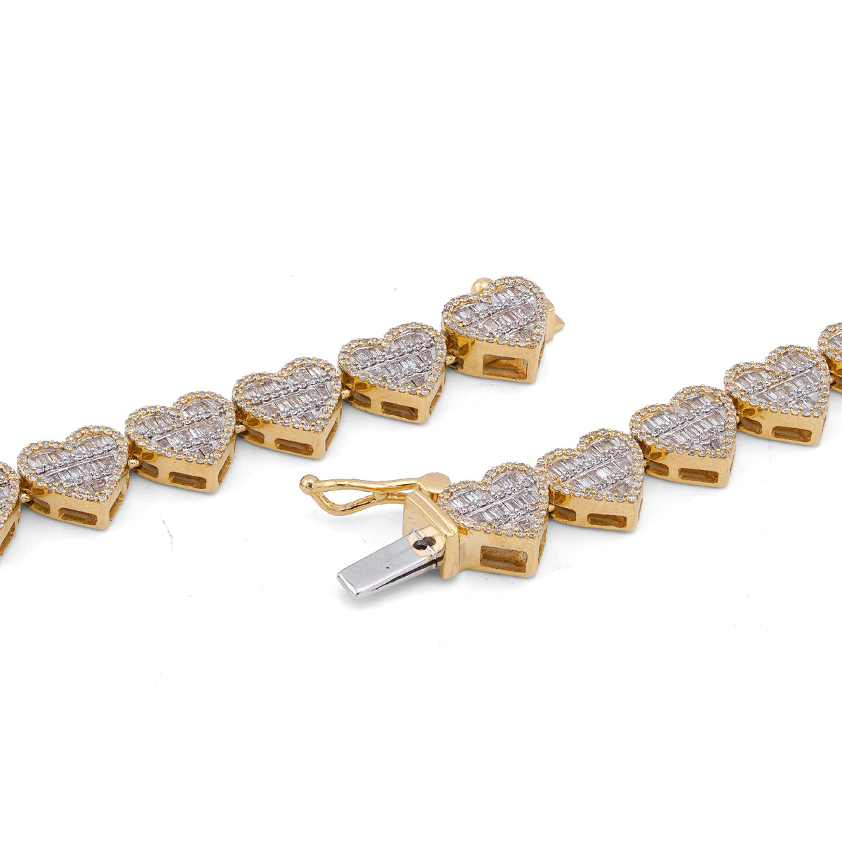 10K Yellow Gold 6.81CT Natural Diamond Heart Shape Baguette/Round 18" Women 7.5MM Necklace — view 5