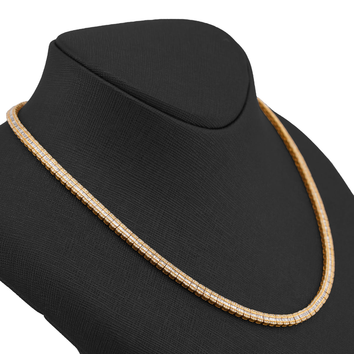10K Yellow Gold 6.5CT Centre Row Baguette Natural Diamond 4MM Tennis Chain 22"  Men Women Tennis Chain — view 2