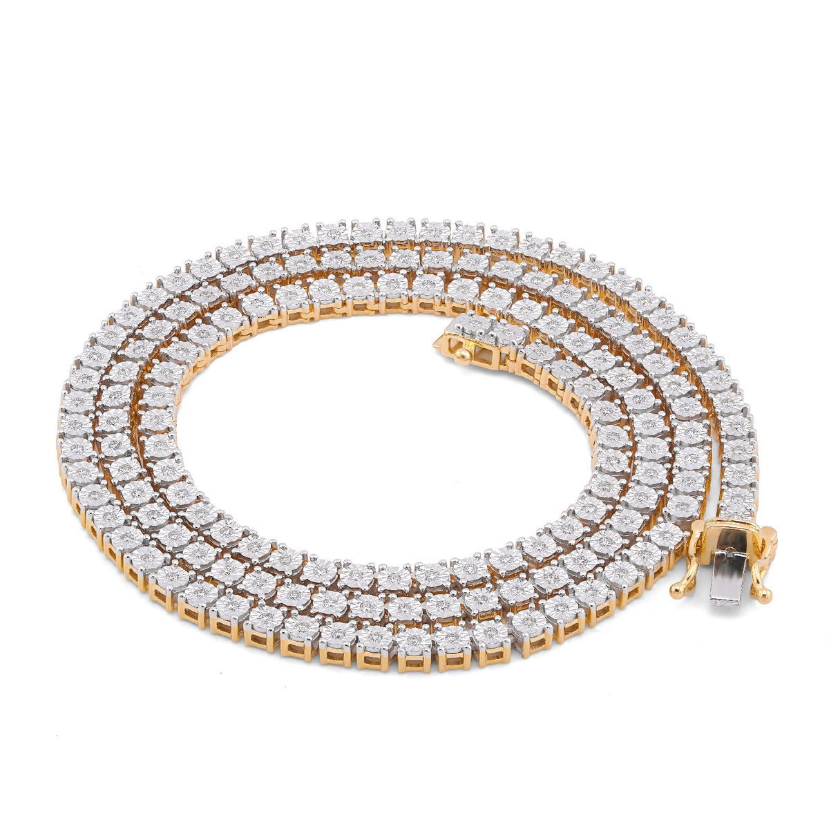 10K Yellow Gold 1.71CT 3.3MM Natural Diamond 22" Illusion Tennis Chain — view 9