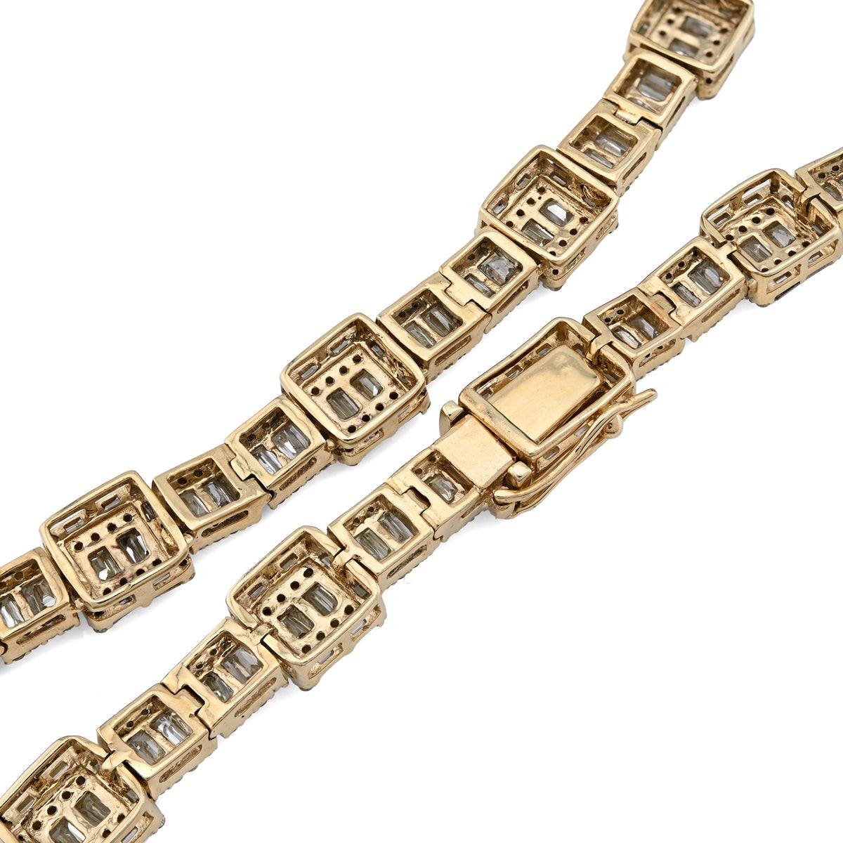 10K Yellow Gold 22CT Baguette/Round Natural Diamond Square and Rect Link Shape Mens Necklace 22" — view 6