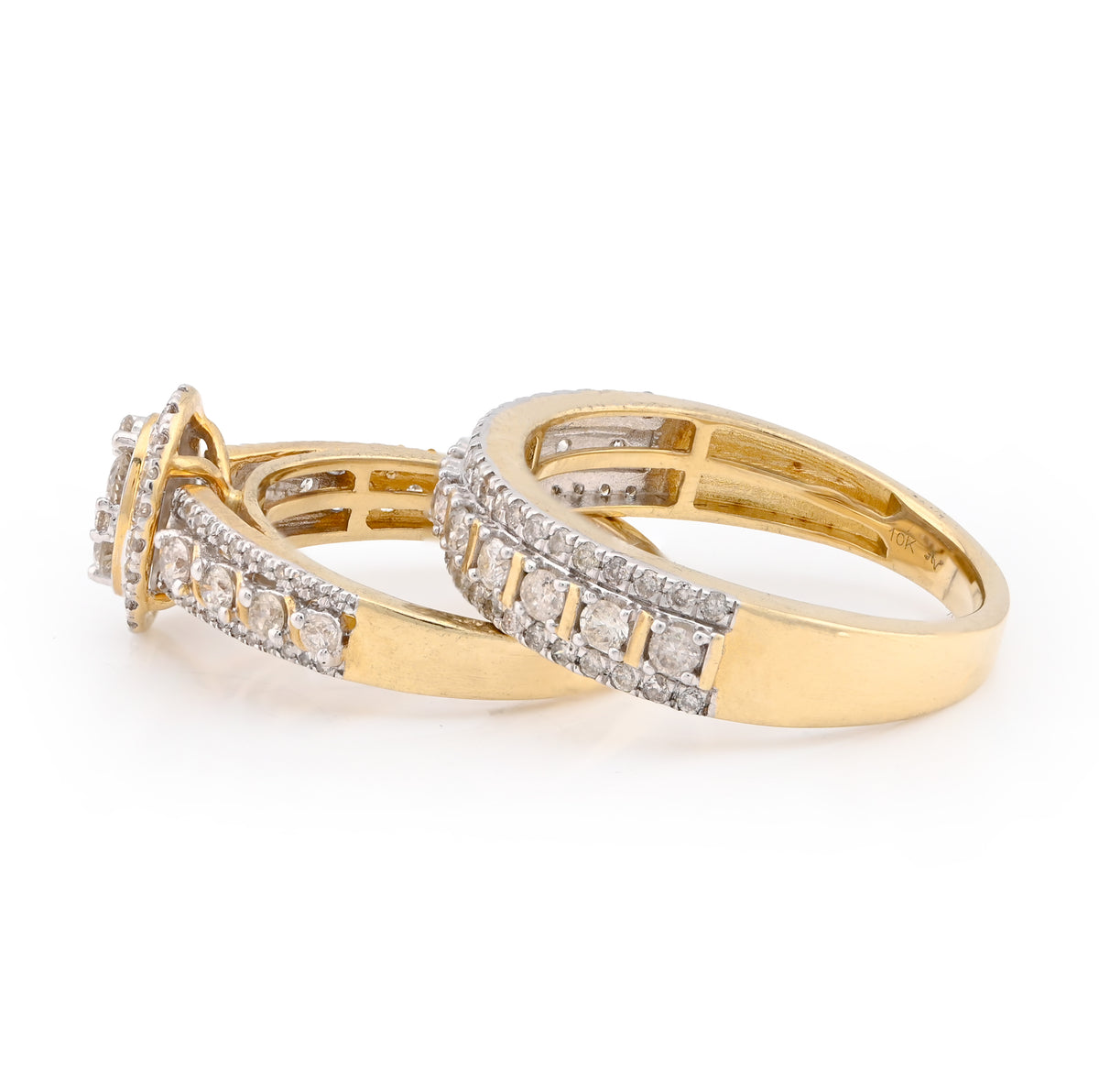 10K Yellow Gold 2CT Natural Diamond 2 Layer Oval Shape Round Men Women Wedding Ring Set — view 2