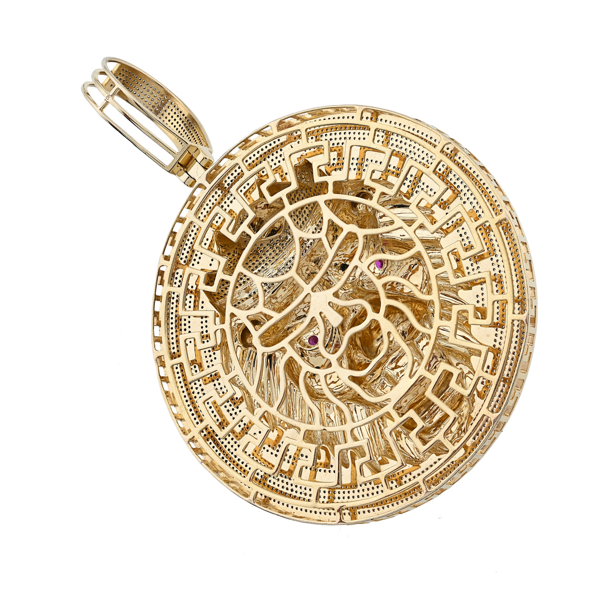 10K Yellow Gold 3 CT natural Diamond Lion Face Crown Round Shape 89.2 MM Pendant Men Charm 43.6 g — view 7