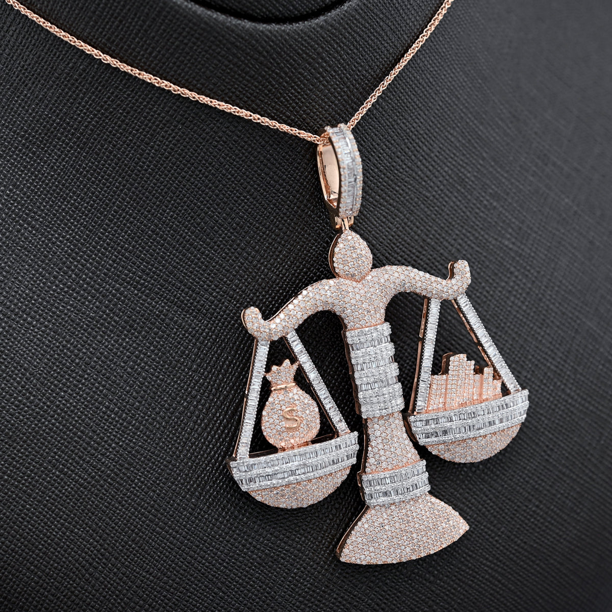 10K Rose Gold 5.17 CT Natural Diamond Libra Scale Pendant Men's Charm — view 5