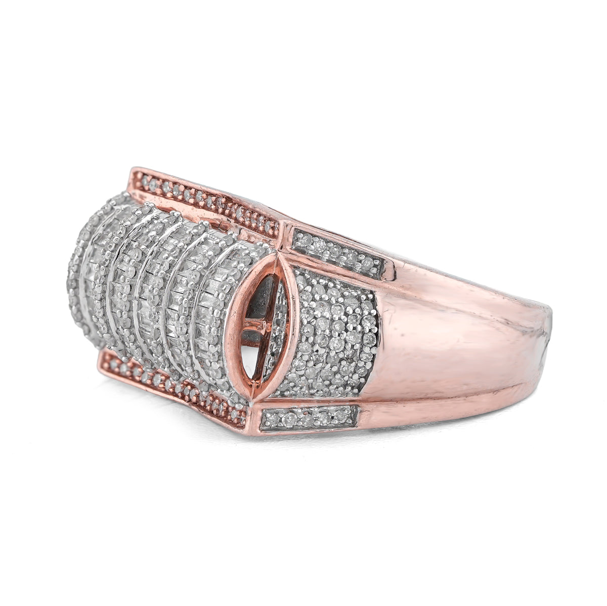 Multi Column Baguette Ring 10K Rose Gold 1.05CT Natural Diamond Men Pinky Ring