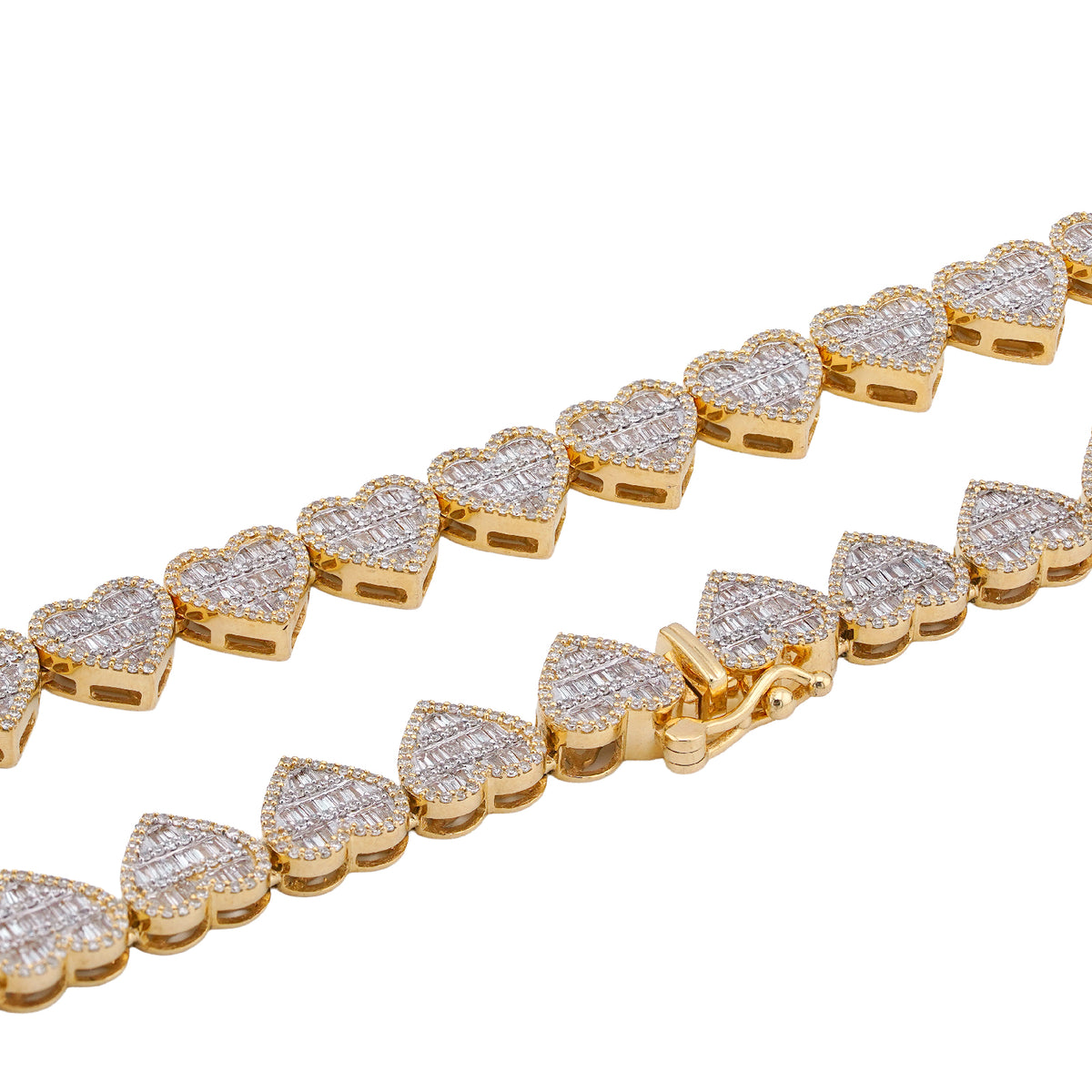 10K Yellow Gold 6.81CT Natural Diamond Heart Shape Baguette/Round 18" Women 7.5MM Necklace — view 8