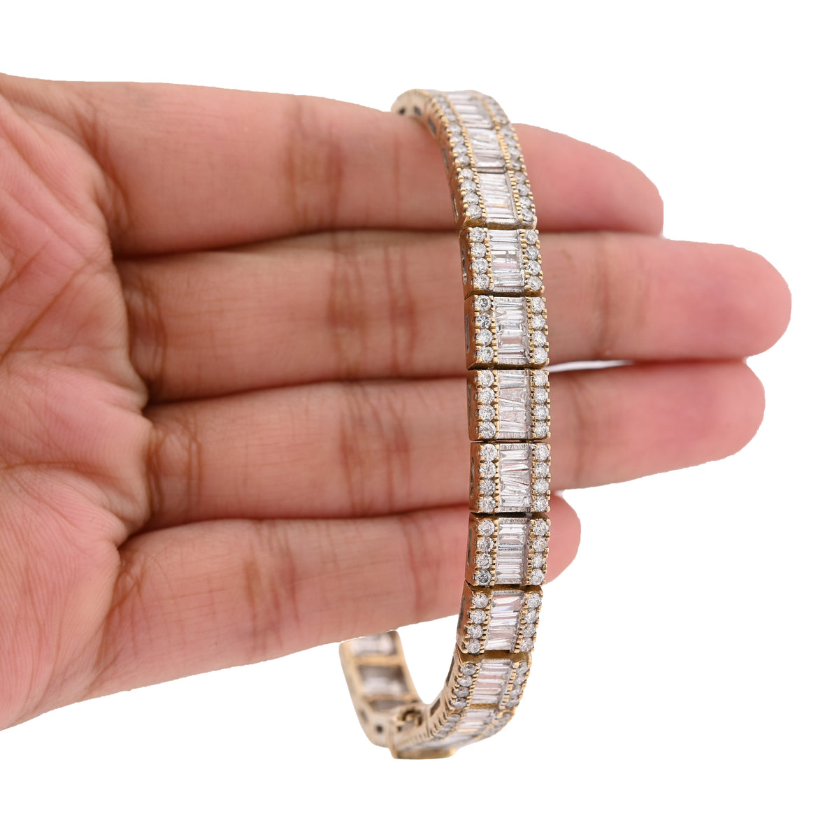 10K Yellow Gold 7.50CT Natural Diamond Round/Baguette Rectangular Link Bracelet 7.8MM 8" Men Women 30.2g — view 5